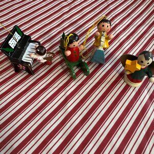 Vintage Handcrafted Wooden Christmas Ornaments Set Of 4 Figurines